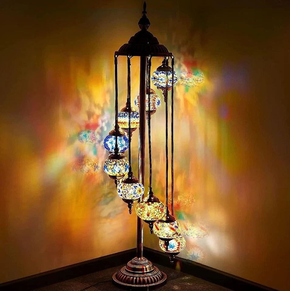 Floor Lamp Turkish Moroccan Style Mosaic Multicolour Light 9 Large Globe