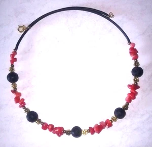 Koralen Lava Modeschmuck Rot Perlen außergewöhn. Choker Kette Hals - Bild 1 von 3