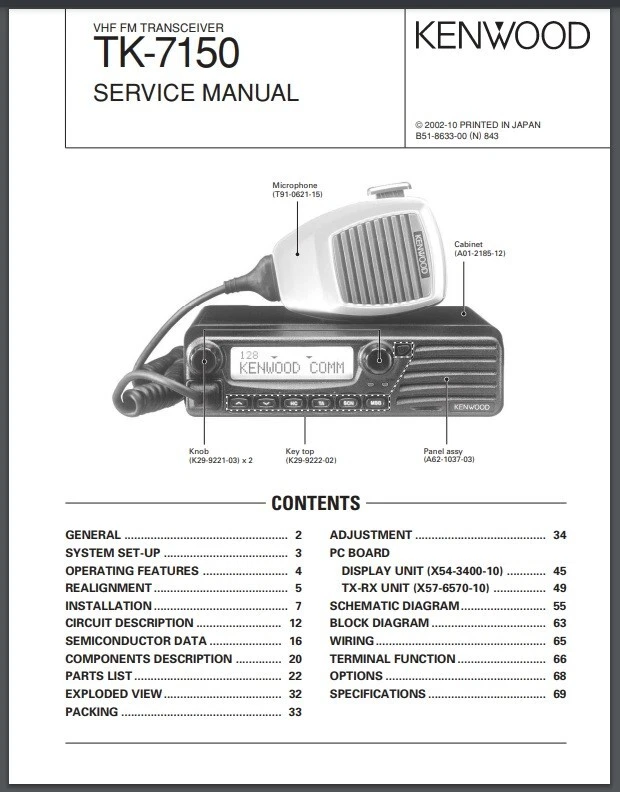 Kenwood TK-7150 Service Manual: 58 Pages, Coil Bound, Lays Flat, Free Shipping - Image 1 of 1