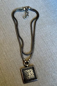 Lois Hill 925 Vintage doppelte runde Kette schwer granuliert quadratisch Anhänger signiert - Bild 1 von 9