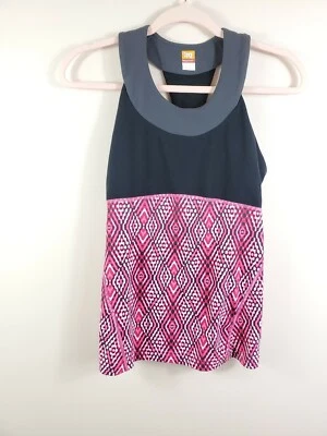 LUCY 女式 S 码黑色粉色几何印花工字背内置文胸健身背心 — 第 1/3 张图片