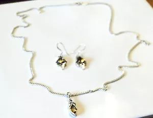 Natural sterling silver citrine pendant & earrings with sterling silver chain - Foto 1 di 8
