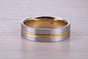 6 mm Wide Two Tone 18ct White and Yellow Gold Wedding Band - Picture 1 of 5