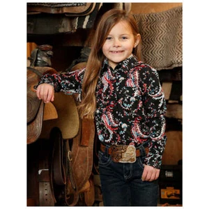 CTW3230040 Cruel Girl Girls' Stripe Black Paisley Long Sleeve Snap Shirt - Picture 1 of 6