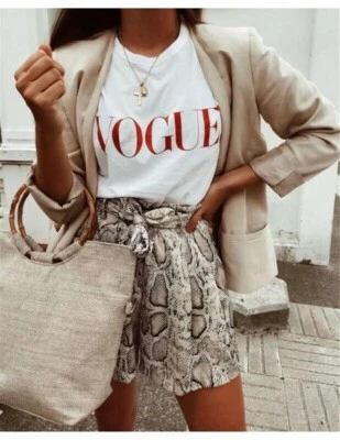 Snake Print High Waist Shorts Street Casual Party Animal Design Tie Up Bottoms - Image 1 of 4