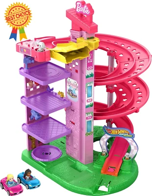 Toy Cars & Tracks, Barbie Spiral Race Playset with 2 Die-Cast Car, 5-Level Track - image 1 of 4