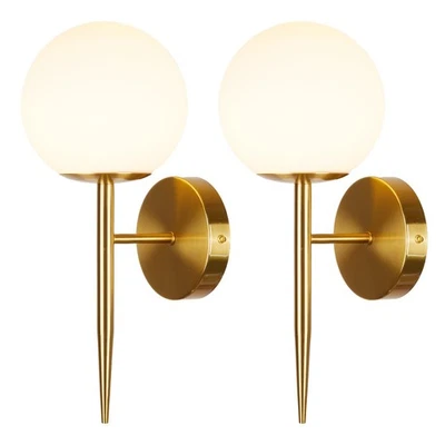 Modern Gold Globe Wall Sconce Decor Set of 2, Industrial Mid Century Bathroom... - Image 1 of 4