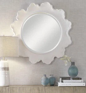 NEU Shabby Chic Bio Anthropologie Stil Blumenblätter rund weiß Spiegel - Bild 1 von 2