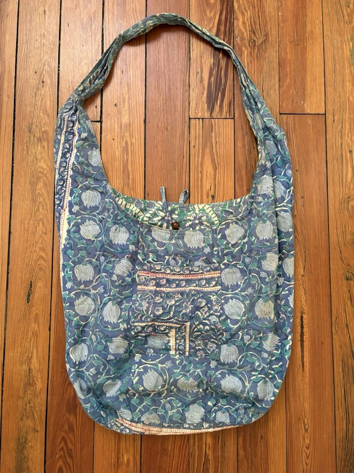 Boho Hippie Crossbody Festival Sling Bag - Reversible Floral Handmade in Nepal - Image 1 of 4
