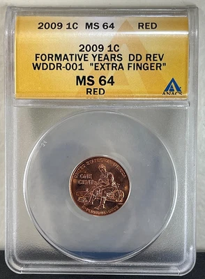 2009 Lincoln Cent Coin Doubled Die ERROR ANACS MS66 WDDR-043 "7 Fingers" - Image 1 of 2