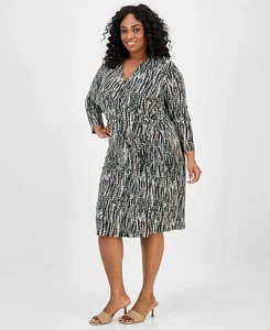 Vestido Kasper Talla Grande Estampado Estilo Envolvente Negro Multicolor Nuevo con Etiquetas - Imagen 1 de 7
