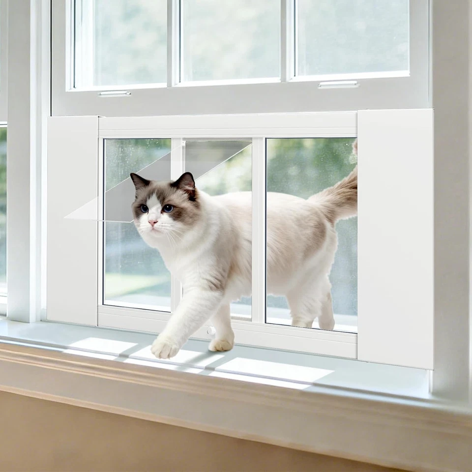 Puerta para mascotas con ventana MOPHOTO para gato y perro pequeño, se adapta a ventanas de 22,83"- 46,46" de ancho Foto 1 de 4