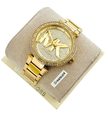 NEW MICHAEL KORS PARKER MK7283 GOLD TONE MK LOGO CRYSTAL DIAL  39MM LADIES WATCH - Image 1 of 3