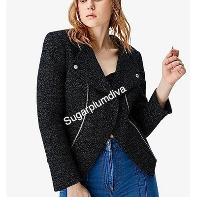 Laundry by Shelli Segal Blazer Jacket 8 Black Silver Zipper Accents Edgy Moto - Image 1 of 4