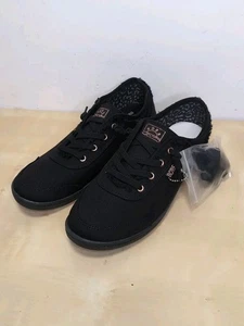 Skechers Bobs B süße Damenschuhe 10 schwarz Canvas Slipper niedrig Sneaker neu - Bild 1 von 8