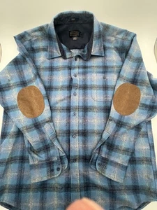 Pendleton Trail Flannel Shirt Elbow Leather Patch Pocket 100% Wool Men Xl Plaid - Picture 1 of 6