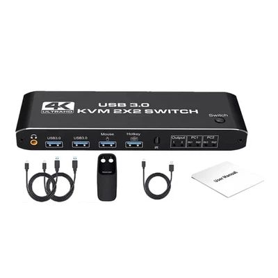2 in 2 out Dual Monitor HDMI KVM Switch Display USB 3.0 HDMI KVM Switch J - Image 1 of 4