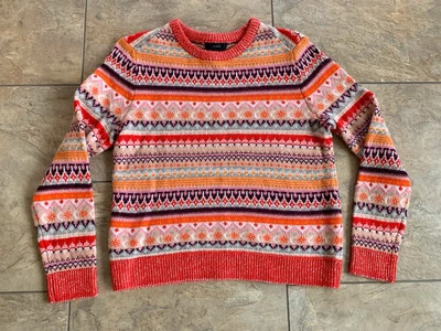 Женский свитер J Crew очень маленький коралловый розовый пуловер из овечьей шерсти Fair Isle - Изображение 1 из 4