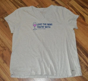 Life Is Good Womens Crusher Tee XXL Oatmeal Beige V-Neck Wine Glass - Picture 1 of 6