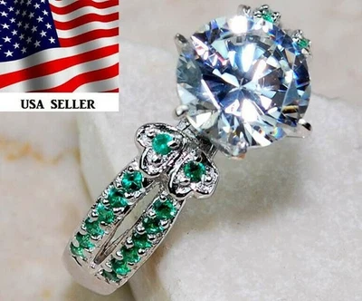 3CT Treated Emerald & Topaz 925 Solid Sterling Silver Ring Sz 6 U4-7 - Image 1 of 3