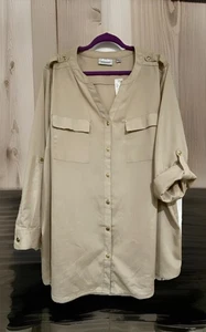 Avenue NWT Woman's Size 26/28 Beige Button Long Sleeve Blouse Lightweight - Picture 1 of 6