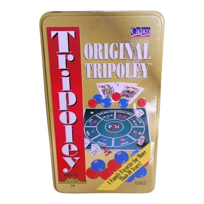 2003 Cadaco Original TRIPOLEY Game in Tin Box w Playing Mat, Cards Rules & Chips - Image 1 of 4