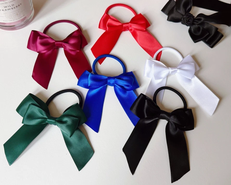 2PCS 3.5inch GIRLS  BOW Thick strong Tail Bobbles SCHOOL Elastic HAIR Pair UK - Image 1 of 1