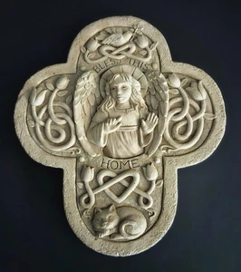 Carruth Studio "Segne dieses Haus" Keltisches Kreuz Stein Wandrelief Dekor 6"L - Bild 1 von 4