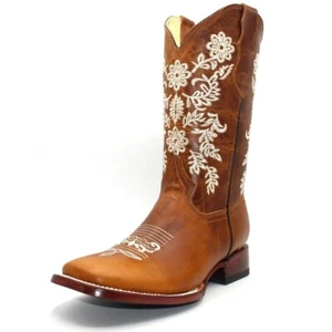 Women's Square Toe Wide Calf Cowgirl Boots Western Made in Mexico Handmade - Picture 1 of 3