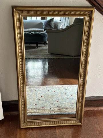 Antique/Vintage Wood Gold Gilt Rectangular Mirror 34” X  19” Custom Made Pick Up Cover