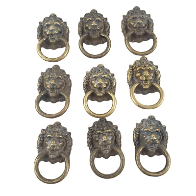 9 Piezas Cabeza de León Antiguo Anillo de Bronce Tirador Manijas para Cómoda Cajones Muebles Foto 1 de 4