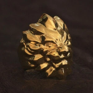 Huge Gold Plated Brass Lion Ring Biker Punk Jewellery GP01C UK N½ to Z1 - Picture 1 of 21