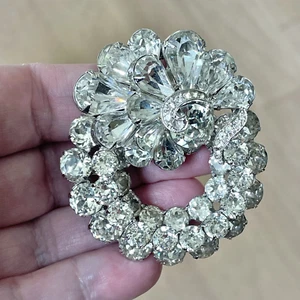 Vintage BIG 2.5" EISENBERG Clear Rhinestone Brooch Sparkly Statement Jewelry - Picture 1 of 11