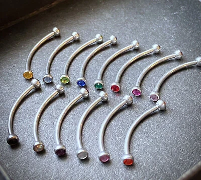 1 pieza Piercing Ojo de Serpiente Barra Curvada Lengua o Anillo de Cejas Doble Gema 16g 9/16 Foto 1 de 3