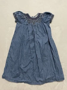 Angel’s Kids Jean Dress Size 6 Smocked Embroidery Flower Vintage Long Dallas Tx - Picture 1 of 7