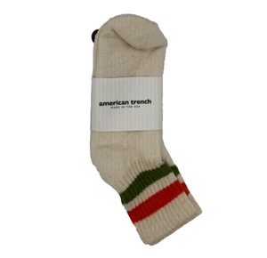 American Trench Retro Stripe Quarter Crew Socks NEW Orange Chive Green Stripe - Picture 1 of 2