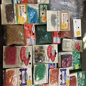 Lot of 22 Packages of Vintage Beads Assorted Sizes Colors NOS - Picture 1 of 10