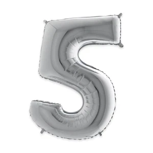 PALLONCINO ELIO MYLAR SAGOMATO N° 5 ARGENTO CM 102 FESTE PARTY COMPLEANNO - Foto 1 di 1