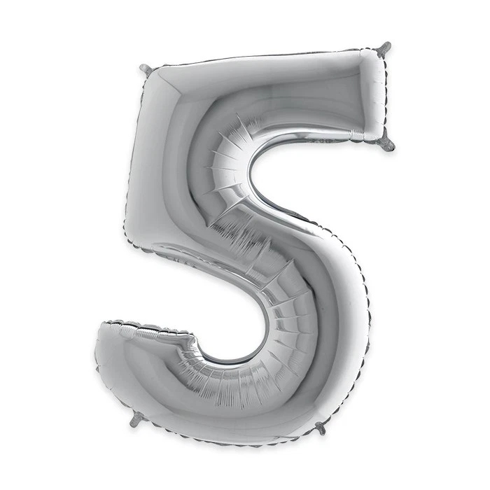 PALLONCINO ELIO MYLAR SAGOMATO N° 5 ARGENTO CM 102 FESTE PARTY COMPLEANNO - Immagine 1 di 1