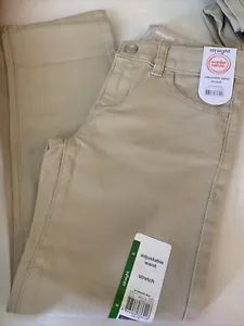 Size 6 Wonder Nation Girls Khaki Jeans Pants Straight Adjustable Waist Stretch - Picture 1 of 9