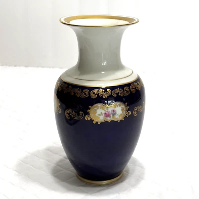 Jarrón 7,5" Reichenbach Cobalto Real Floral Azul Cobalto Dorado Rosa Col Rosa De Colección Foto 1 de 4