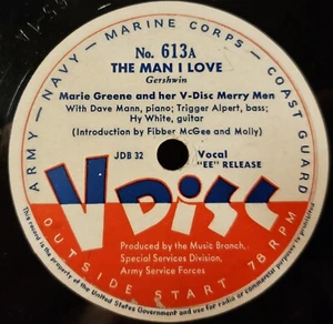 V-Disc No.613 Marie Greene The Man I Love-Helen Forrest Dick Haymes 12" 78rpm - Picture 1 of 10