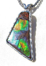 AMMOLITE PENDANT, Solid Sterling Silver , HANDMADE- USA, Feng Shui Prized