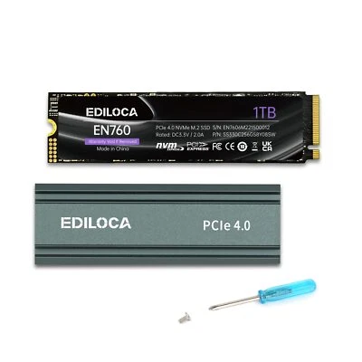 Ediloca PCIe 4.0 M.2 NVMe 1 TB 2 TB 4 TB SSD-Festplatte mit Kühlkörper für PS5