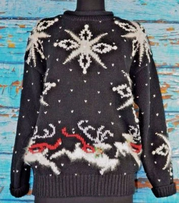 Lauren Hansen Women's Pullover Sweater Size Small Hand Knitted Snow Reindeer - Image 1 of 4
