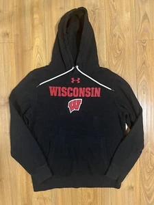 Under Armour Loose Mens M Wisconsin Badgers Pullover Hoodie Sweatshirt Charcoal - Picture 1 of 13