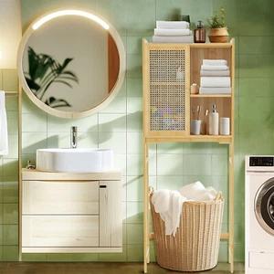 Natural Bamboo Bathroom Cabinet Over The Toilet Storage Shelf Cabinet for Home - Picture 1 of 14