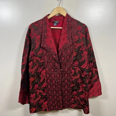 Chaqueta Kimono Citron Santa Monica Talla Mediana Mezcla Seda Rojo Dragón Motivo Asiático Foto 1 de 4