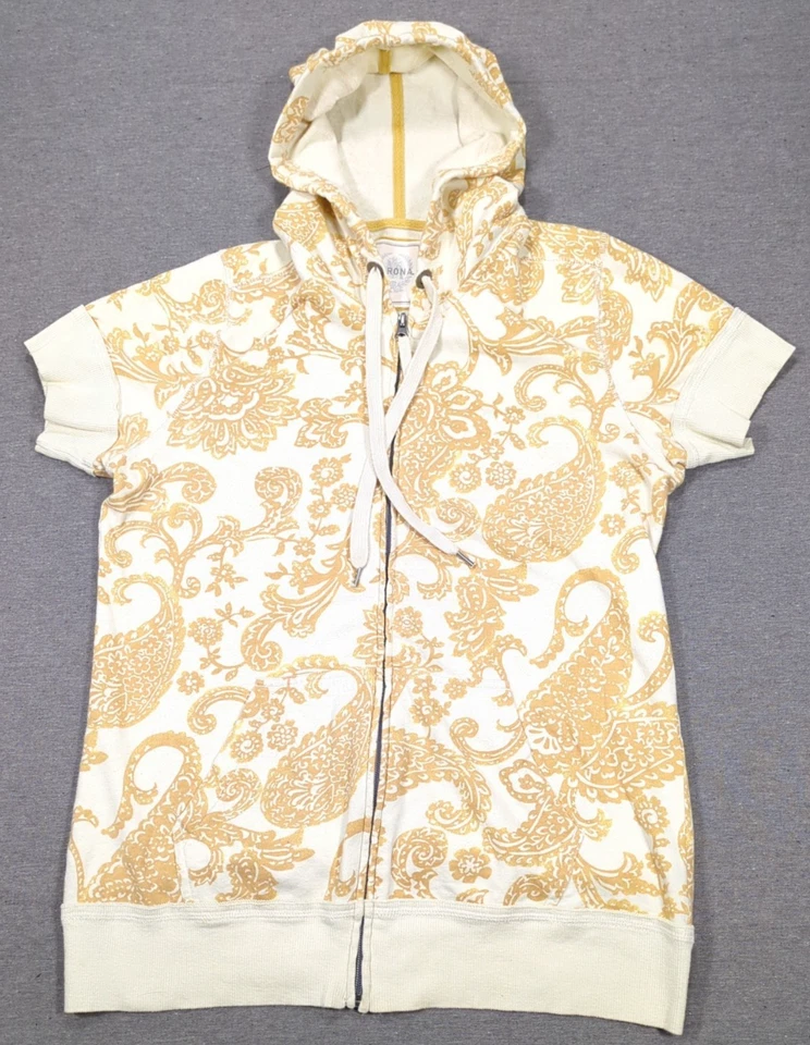 Sudadera con capucha vintage Y2K amarillo cachemir manga corta bolsillos completos con cremallera para mujer mediana Foto 1 de 4