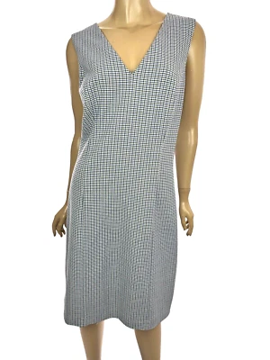 Banana Republic 连衣裙 14 码白色/蓝色/棕色格子无袖 V 领聚乙烯/人造丝 — 第 1/4 张图片